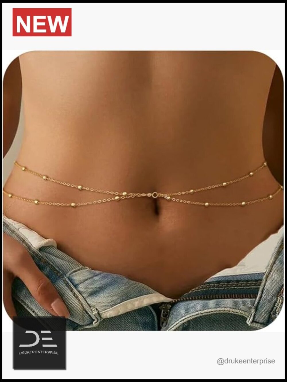 14k Gold Plated Waist Chain Beaded Belly Chain Body Chain for Women